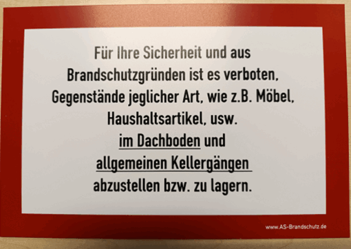 Schild: Sicherheitsschild Lagerung Dachboden / Keller